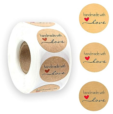 500 Stücke Handmade Aufkleber Kraftpapier Selbstklebender Aufkleber,Beschriftung Aufkleber Etiketten für Backen Geschenktüten Weihnachten (Rot)