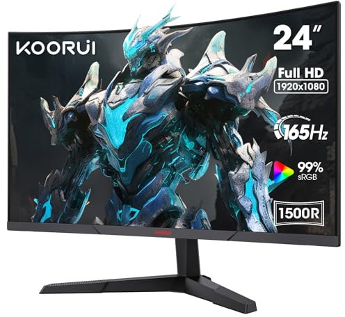 KOORUI 24 Inch Gaming Monitor, 180Hz Curved Monitors, FHD 1080P VA 1ms 1500R PC Monitors with Adaptive Sync, HDMI X2-DP, VESA Compatible, Tilt Adjustable, Eye Care