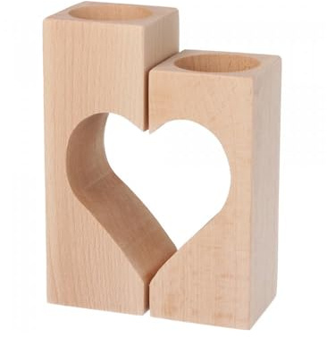 Wooden World - Hölzernes Kerzenständerpaar in Form eines Herzens – Teelichthalter in Herzform