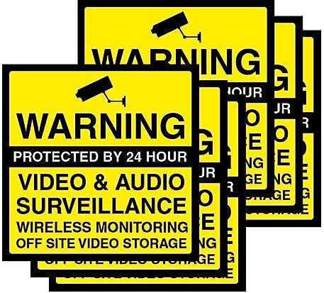 6-Pack CCTV Warning Vinyl Stickers sign - 100mm x 100mm - Protected by 24hr Video & Audio Surveillance