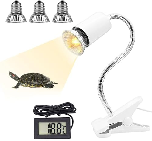 Fivtsme Lampada Riscaldante per Tartarughe e Rettili - UVA UVB con 3 Lampadine 25W, 50W, 75W e Termometro per Anfibi, Lucertola, Serpente