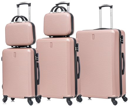 CELIMS - 5-teiliges Koffer Kofferset | Kabine + Medium + Groß + 2X Kosmetikkoffer | Reisekoffer ABS Lightweight | Kofferset 3+2 | Roségold