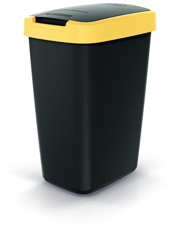 Mülleimer Müllbehälter Abfalleimer Biomülleimer mit Deckel Abfallsammler Mülltonne 37 x 26 x 19,5cm Papierkorb Schwingeimer (Gelb 12L)