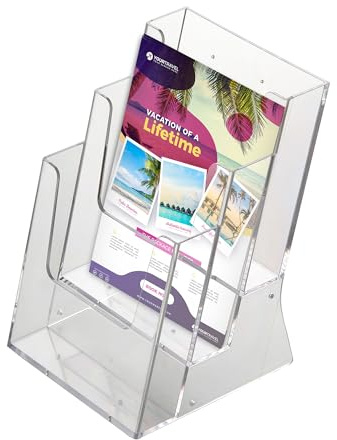 DISPLAY SALES Tisch-Prospekthalter 3-Fach für DIN A4 Flyer | Prospektständer A4 im Hochformat | Aufsteller Flyer aus glasklarem Acryl | 4er Broschürenständer für jeden Anlass