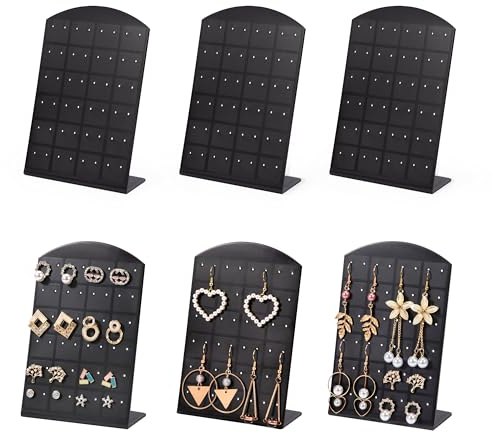 Heveer Ohrstecker Halter mit 48 Löcher Ohrring Ständer L-förmiger Ohrringhalter Kunststoff Schmuckständer für Ohrring Schmuck 6 Stück 8.7 x 13.5cm