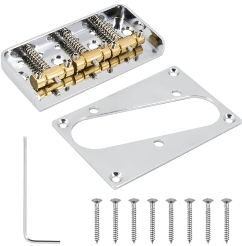 Domofa Short TL Bridge 3 Brass Saddles Bridge Pickup Ring for Telecaster Style or Vintage Electric Guitar Replacement Part