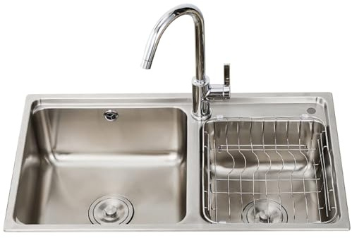 Evier camping car,evier inox professionnel,De Acero Inoxidable 304 Fregadero,fregadero cocina 2 senos multifuncional,Con grifo y escurridor, apto para cocinas, hoteles y restaurantes. ( Size : 76*43*2