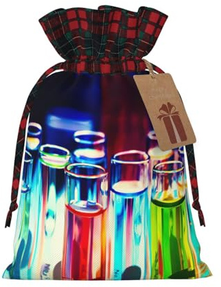 WURTON Chemie-Reagenzglas-Druck, Weihnachtsfeiern, Kordelzug-Geschenktüten für Weihnachten, Süßigkeiten, Weihnachtszubehör