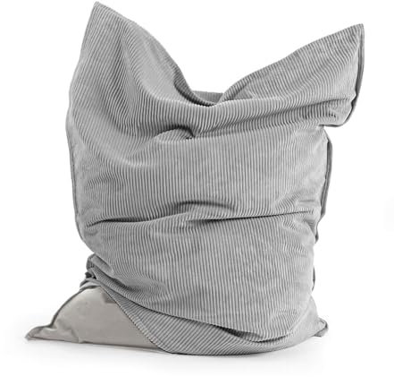 mokebo Sitzsack XXL mit Cord Bezug für Kinder & Erwachsene 'Der Große', Bean Bag für Indoor & Outdoor mit Füllung & Cover (nur Indoor), Sitzkissen, Bodenkissen, Riesen-Sitzsack in 130x170cm, Grau