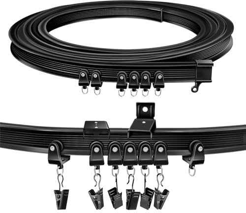TOKPLNU Vorhangschiene, flexible biegbare Deckenvorhangschiene, 4,26 m, schwarz, gebogene Vorhangschiene, Schiene, Deckenmontage, Vorhangschienen und Beschläge für Erkerfenster, Duschraumteiler