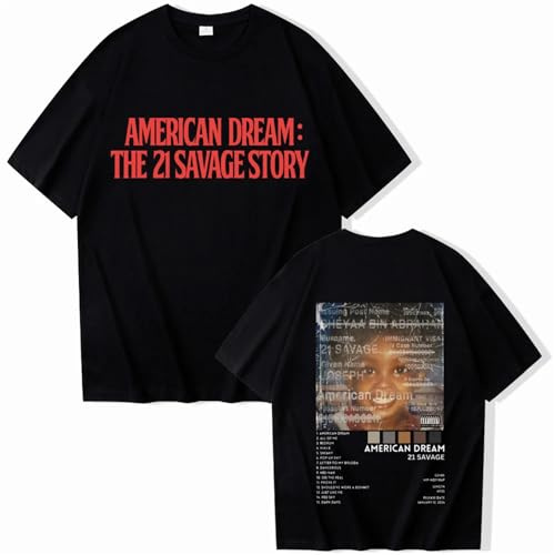 OUHZNUX T Shirt Rapper 21 Savage Tour T-Shirt da Concerto T-Shirt da Uomo Hip Hop Vintage Punk T-Shirt A Maniche Corte in Cotone Oversize XS-3XL-Black||XS