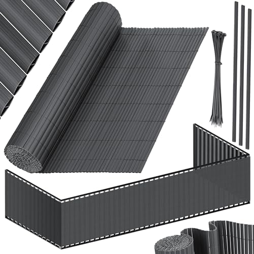KESSER® Recinzione Privacy in PVC - 90 x 500 cm, Rivestimento per Balconi, Frangivento, Doghe Rinforzate per Giardini, Balconi e Terrazze, incl. Fascette e Copertura, Antracite