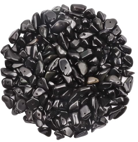 Schwarzer Obsidian 500 Stück Edelstein Perlen zum Auffädeln Kristall Perlen für Armbänder, 5-8 mm Kristalle Steine mit Loch, für DIY Ketten Ohrringe Schmuck Basteln