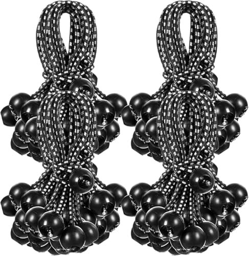 Wowangce 100 Pcs 6 Inch Ball Bungee Cords Tarp Tie Downs Bungee Cords with Balls Heavy Duty Outdoor Tarp Straps for Canopy Shelter Camping Cargo Tent Poles UV Resistant (Black White)