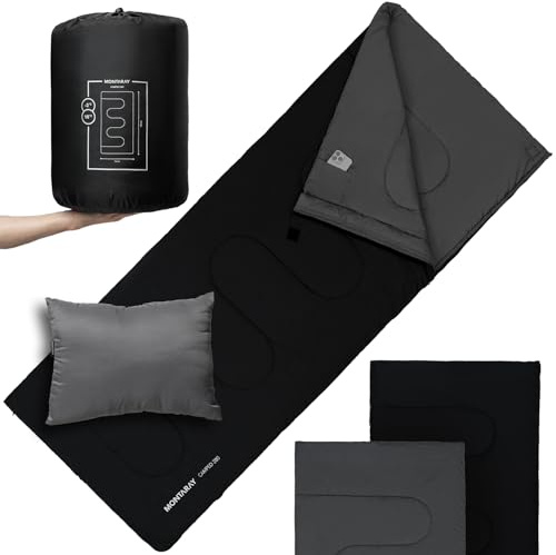 Sacco a pelo in 100% cotone fino a -3 °C, con cuscino, per esterni, invernale, sacco a pelo estivo [280 GSM] per 3-4 stagioni (75 x 190 cm) – Sacco nanna per uomo e donna (caldo)