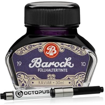 Barock 1910 Füllhaltertinte Kaviar, Violett, 30 ml mit Konverter | Violette Schreibtinte mit Tinten-Konverter, intensive Farbe für Füller, Handschrift und Kalligrafie