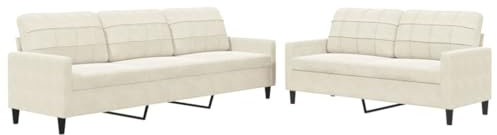 vidaXL 2-TLG. Sofagarnitur mit Kissen Creme Samt, Sofa, Fernsehsessel, Sessel, Sofa Set, Relaxsofa, Samtsofa, Wohnzimmermöbel, Sofa gepolstert, Couch