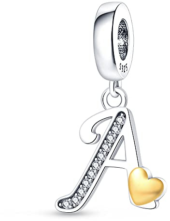 Pandach Damen Charm Anhänger Buchstabe für Armband 925 Sterling Silber Charms Beads passend für Armband und Halskette, Kompatibel mit Europäischen Armbändern für Frauen Mädchen