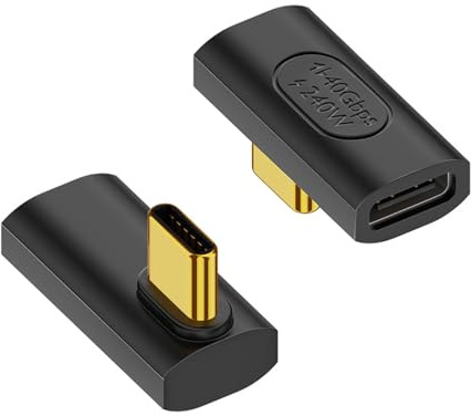 Duttek Adaptador USB C de 90 Grados 240 W PD, 40 Gbps USB C Macho a Hembra en ángulo Recto USB C Extensor para MacBook, iMac, iPad, Meta Quest, Tablet, teléfonos y más (Paquete de 2)
