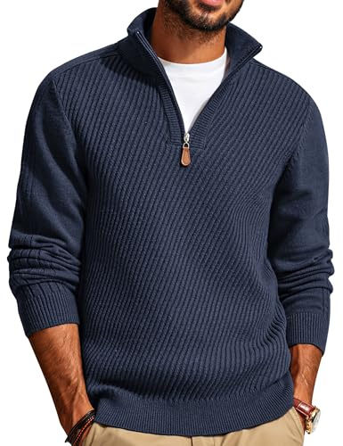 PJ PAUL JONES Herren Pullover Langarm Troyer Strickpullover Texured Winterpullover Strick-Pulli Sweater Regular Fit, Dunkelblau, M
