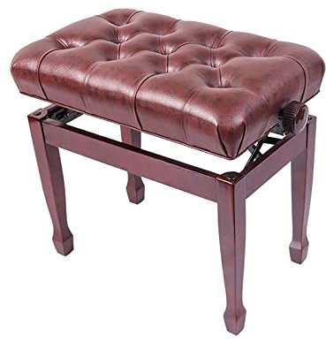 Verstellbare Klavierbank aus Leder mit eleganten Hufeisenbeinen, bequemer Musikhocker für Klavierspieler, Massivholzkonstruktion, Mahagoni-Finish, 55 x 34 x 47, 57 cm