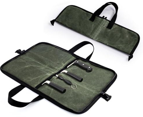 Betinyar Heavy Duty Knife Bag, Waxed Canvas Chef Knife Bag, Knife Case with Handle, Knife Case with 4 Slots for Knives and Kitchen Tools