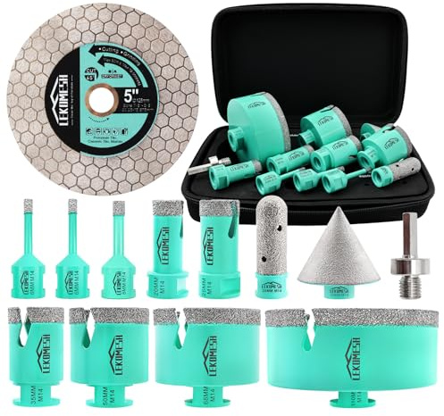 LEKOMESH Scie Cloche Carrelage Diamant(6/6/8/20/35/50/68/110mm+10mm Finger Bit+50mm Mèches Chanfrein+ Adapter+Lame de scie) for Carrelage Trepans pour Porcelaine Céramique Marbre,Brique,M14 Filetage