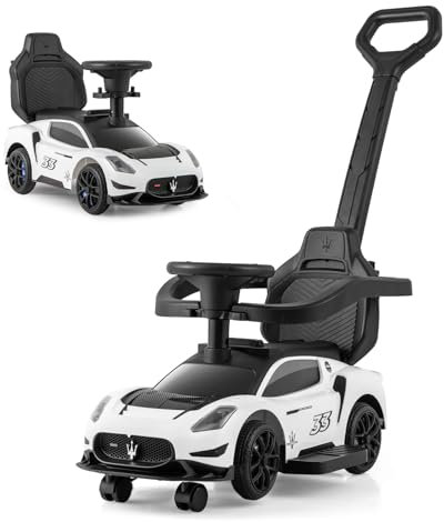 DREAMADE 3-in-1 lizenzierter Maserati Rutschauto, Rutschfahrzeug mit Schiebestange, Musik & Sicherheitsbügel, Schiebeauto für Kinder 18-60 Monate, belastbar bis 25kg (Weiß)
