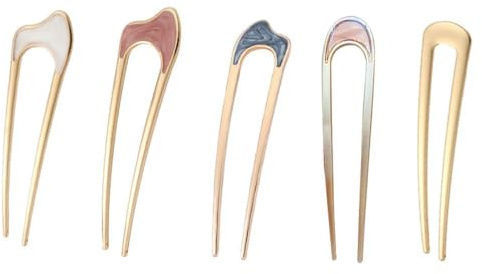 XFSRG 5 Pièces Épingles à Cheveux Ushape Nacre Métal Doré Fourchettes Cheveux Accessoires Coiffure Élégant Pinces Chignon