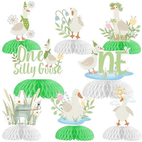 Party-Dekorationen für den 1. Geburtstag, eine alberne Gans zum Geburtstag, Wabenaufsatz, grün, A Little Silly Goose Is Turning One, Dekoration für Kinder, zum ersten Bauernhof, Tierthema,