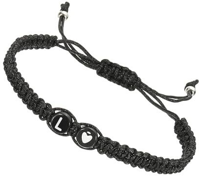 PATIKIL Bracelet avec initiales, bracelet réglable en corde tressée noire avec cœur et lettres de l'alphabet, cadeau personnalisé pour couple