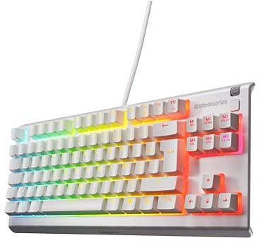 SteelSeries Apex 3 TKL Blanc Clavier Gaming RGB - Format Compact sans pavé numérique - Illumination RGB sur 8 Zones - Résistant à l’Eau et à la poussière - Switchs Gaming Silencieux -Format FR AZERTY