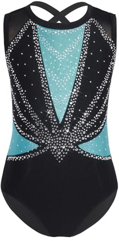 Yruioon Mädchen Turnanzug Glitzer Gymnastikanzug Ärmellos Ballettanzug Ballett Trikotanzug Gymnastik Leotard Wettbewerb Tanzkostüm