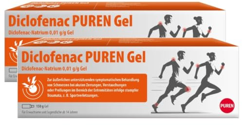 Diclofenac PUREN 2x 150g Schmerzgel - effektive Schmerzbehandlung bei akuten Zerrungen, Verstauchungen oder Prellungen, reduziert Entzündungen, fördert Heilung, für Sportverletzungen