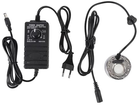 HEEPDD Nebelmacher, 24 V 350 Ml/h Multifunktionaler Atomizer Nebelmaschine Praktischer Nebelmacher Nebel mit 12 LED -Farbwechsel -Nebel Controller für den Wasserbrunnenteich (EU-Stecker)