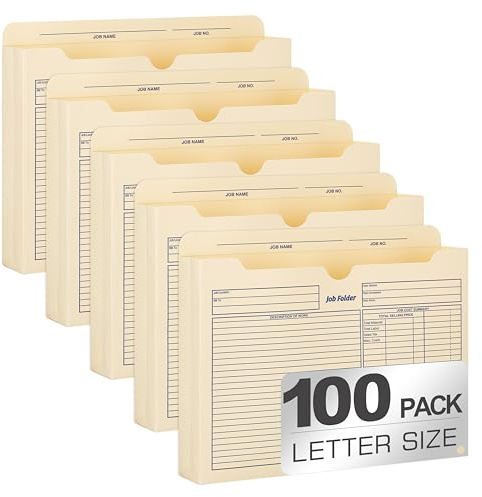 Manila File Jacket,10x12 Inches Job Folders File Jackets,2 Inch Expandable Sides Manila Folders,100 Packs Project File Jacket,Assorted Positions,Reinforced Straight-Cut Tab
