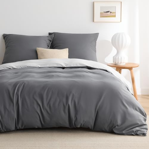 BEDSURE Bettwäsche 220x240 3tlg Mikrofaser - Grau/Anthrazit, 80x80 Kissen | Kontrast-Design Wendebettwäsche mit Reißverschluss, Oeko-TEX zertifiziert, einfache Montage, für Zuhause & Hotel