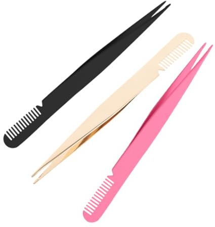 3 Stück Wimpernpinzette mit Kamm aus Edelstahl | Tragbar, Leicht und Multifunktional, für Zuhause und Unterwegs, Beauty Werkzeug für Frauen und Mädchen