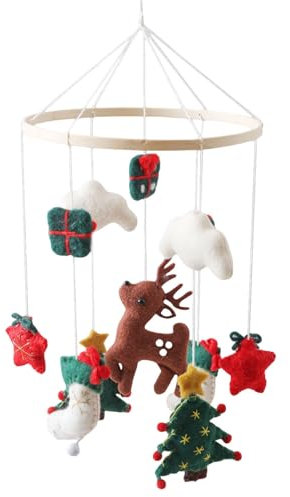 Baby Mobile Baby Windspiele, Weihnachten Baby Mobile mit 3D Weihnachtsbaum Elch, Mobile Babybett Anhänger Bettglocke, Deko Kinderzimmer Babyzimmer, Geschenk für Baby Jungen und Mädchen