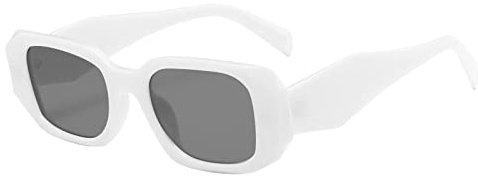 Lunettes de soleil rectangulaires blanches rétro pour femme - Monture épaisse UV400 - Lunettes minimalistes audacieuses pour les voyages, le style urbain, les vacances d'été et les tenues quotidiennes