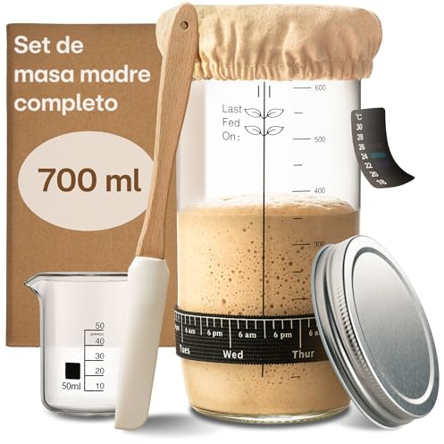 Praknu Kit de démarrage pour levain en Verre (700ml) Kit Complet avec Guide pour débutants & Cuisson Maison - Idéal comme Cadeau
