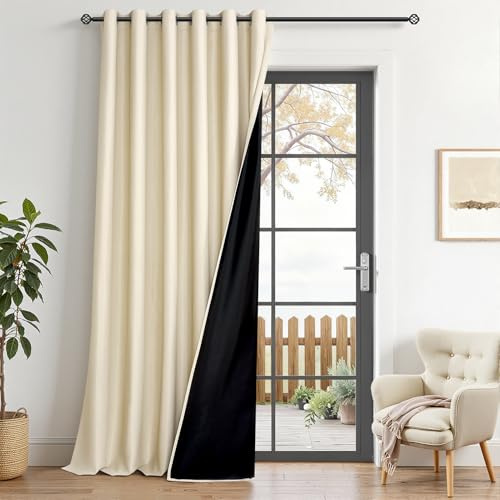 MRTREES 1 Stück 100% Vorhänge Blickdicht Beige Thermovorhang Kälteschutz 225 cm Lang 200 cm Extra Breite, Blickdichte Gardinen mit Ösen für Wohnzimmer Schlafzimmer Große Fenster