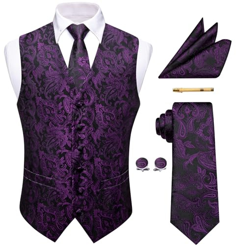 YourTies Weste für Herren, Seide, Jacquard, Blumenmuster, Paisleymuster, Krawatte, Einstecktuch, Manschettenknöpfe, Krawattenklammer, Hochzeit, formelle Anlässe