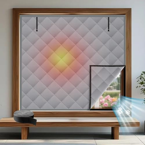 Rideau de protection thermique pour fenêtre - Isolation thermique - Coupe-vent - En coton - Réutilisable - Tissu Oxford - Gris - 100 x 120 cm - Pour garder le froid à l'extérieur