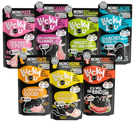 Lucky Lou SuperMono² Mix Katzenfutter nass - hochwertiges Katzenfutter mit viel Protein - Nassfutter getreidefrei & ohne Zucker für ausgewachsene Katzen 125g (24er Pack)