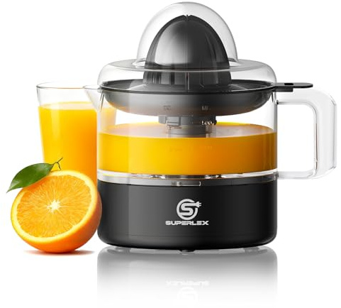 SUPERLEX Orange Juicer Electric Citrus Juicer Powerful Lemon Squeezers 500ML Measuring Jug Dual Rotation Adjustable Pulp Filter Quiet Compact Design for Orange Lemon Lime Grapefruit