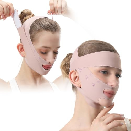 Face Lifting Strap Forehead Lift Band, Chin Belt Comfort Pressure Forehead Band Face Lifting Vshaped Belt (Printed style)
