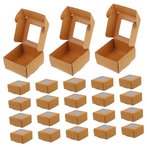 Yardenfun 50 Papiergeschenkboxen aus Kraftpapier mit Durchsichtigem Fenster 7,5x7,5x4cm Robuste Seifenverpackung für Gastgeschenke und Vielseitige Geschenkverpackungen