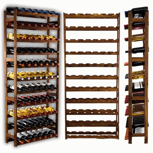 MODO24 Flaschenregal, Weinregal Holz für 77 Flaschen, Weinschrank, Weinständer, Getränkeregal, Weinflaschenhalter, Flaschen Organizer, Flaschenständer, Abmessungen 166x72x25 cm, Farbe: Braun