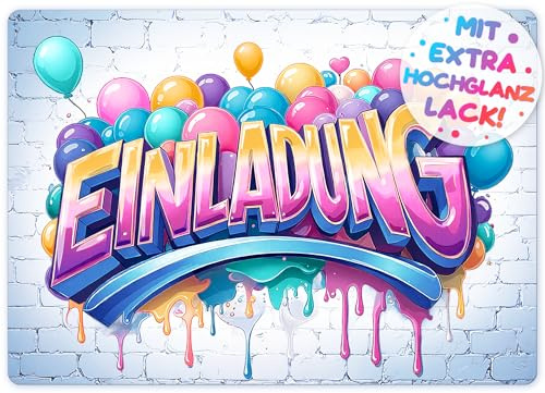 12x Graffiti EINLADUNGSKARTEN KINDERGEBURTSTAG Junge Mädchen - die frech bunten Graffiti PARTY Karten sind die perfekte Graffiti EINLADUNG für Jungen Mädchen Kinder GEBURTSTAG KINDERPARTY Gaming